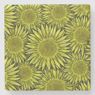 Floral Rustic Yellow Sunflower Hand getekend Stenen Onderzetter