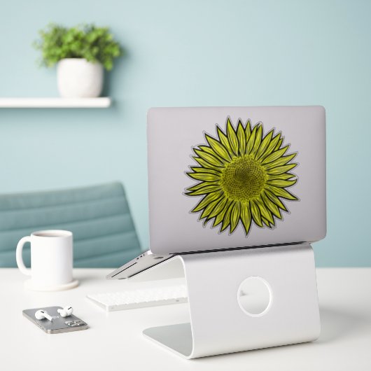 Floral Rustic Yellow Sunflower Hand getekend Sticker (Laptop op bureau)