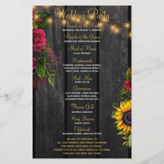 Floral rustige houten gouden lampen bruiloft cerem (Achterkant)