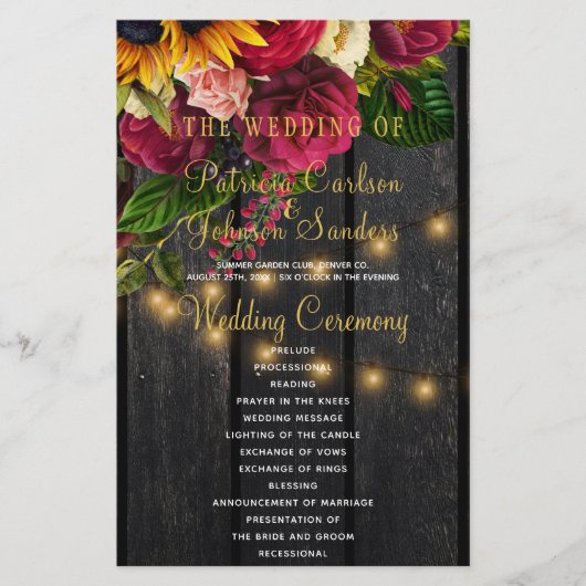 Floral rustige houten gouden lampen bruiloft cerem (Voorkant)