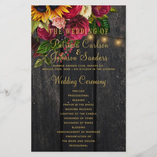 Floral rustige houten gouden lampen bruiloft cerem flyer (Voorkant)