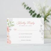 Floral rustige moderne elegante waterverf bruiloft RSVP kaartje (Staand voorkant)