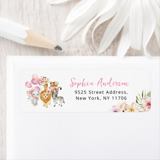 Floral safari animals baby shower return address etiket (Insitu)