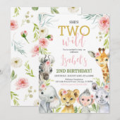 Floral Safari Animals Birthday Party Kaart (Voorkant / Achterkant)