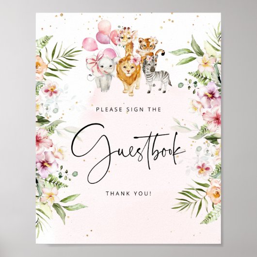 Floral safari animals Guest book Poster (Voorkant)