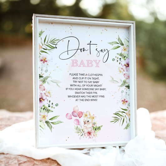 Floral safari animals Zeg geen baby shower game Poster