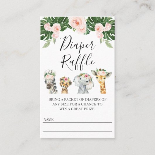 Floral Safari Baby shower Diaper Raffle Ticket (Voorkant)