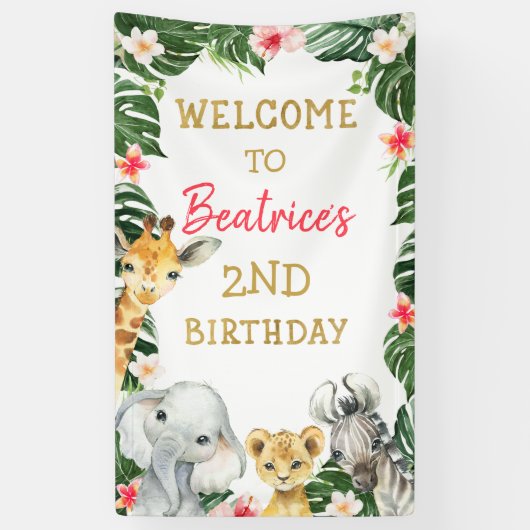 Floral Safari Birthday Welcome Banner (Verticaal)