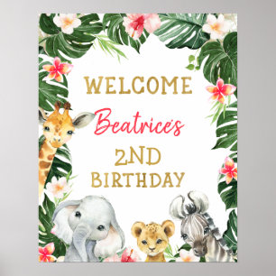 Floral Safari Birthday Welcome Sign Poster