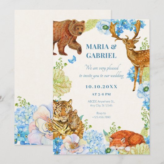 Floral safari bos natuur bruiloft kaart (Voorkant / Achterkant)
