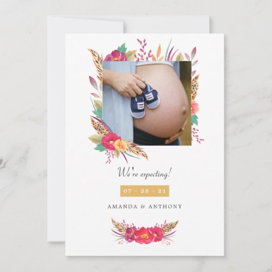 Floral Safari Foto Zwangerschap Aankondiging (Voorkant)