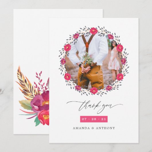 Floral Safari trouwfoto Bedankkaart (Voorkant / Achterkant)