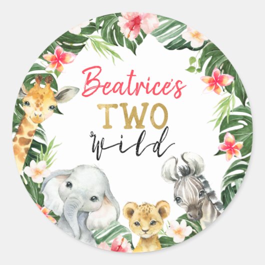 Floral Safari Twee Wilde Verjaardag Sticker (Voorkant)