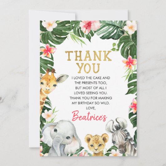 Floral Safari Verjaardag Bedankt Card Kaart (Voorkant)