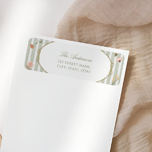 Floral  Sage Baby shower Retouradres Etiket