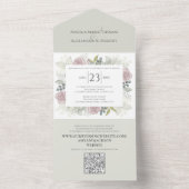 Floral Sage Dusty Roos Classic Greenery QR Code All In One Uitnodiging (Binnen)