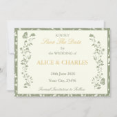 Floral Sage Ggreen Save The Date Kaart (Voorkant)