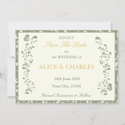  Floral Sage Ggreen Save The Date Kaart (Voorkant)