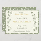  Floral Sage Ggreen Save The Date Kaart (Voorkant / Achterkant)