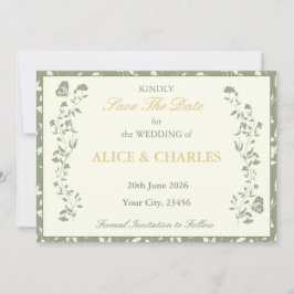  Floral Sage Ggreen Save The Date Kaart