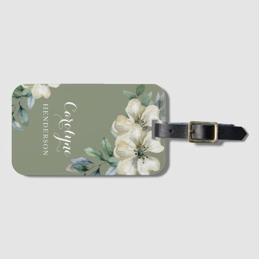 Floral Sage Green Bagagelabel (Voorkant (horizontaal))