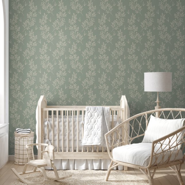 Floral Sage Green Behang (Kinderen)