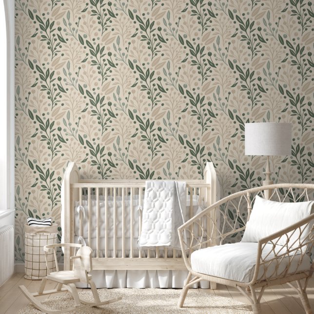Floral Sage Green Behang (Kinderen)