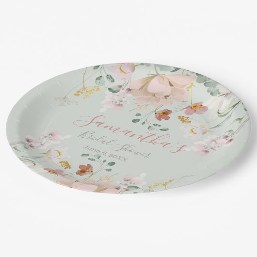 Floral Sage Green Blush Pink Elegant Papieren Bordje (Gekanteld)