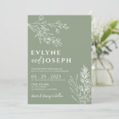 Floral Sage Green Boho Chic Neutraal Huwelijk Kaart (Staand voorkant)