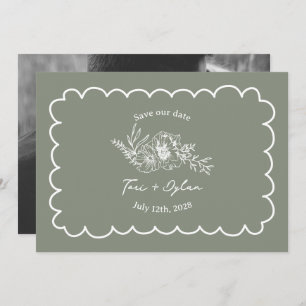 Floral Sage Green Botanical Bewaar de datum Foto Save The Date