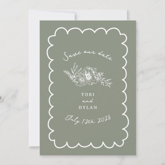 Floral Sage Green Botanical Bewaar de datum Save The Date (Voorkant)