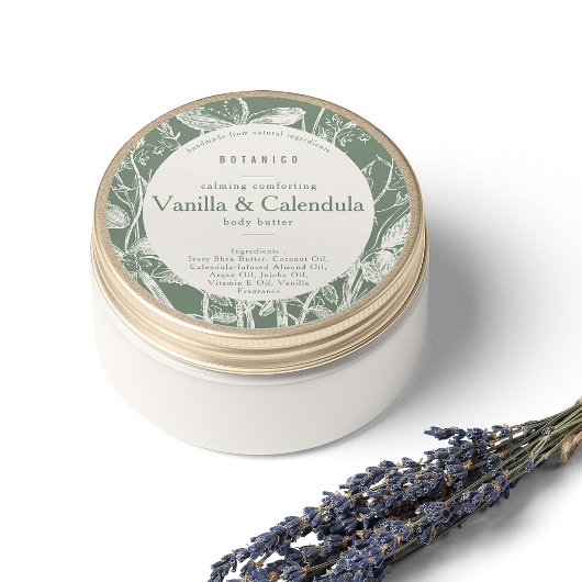 Floral Sage Green Botanical Ingredients Product Ronde Sticker