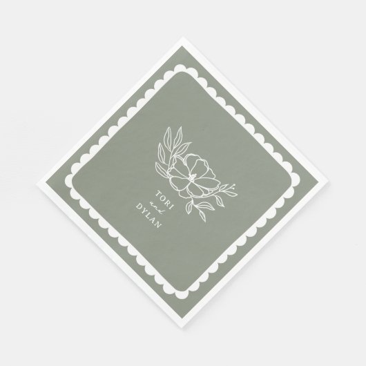 Floral Sage Green Botanische geschulpte bruiloft Servet (Hoek)
