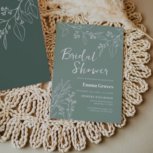 Floral Sage Green Bridal Shower Kaart