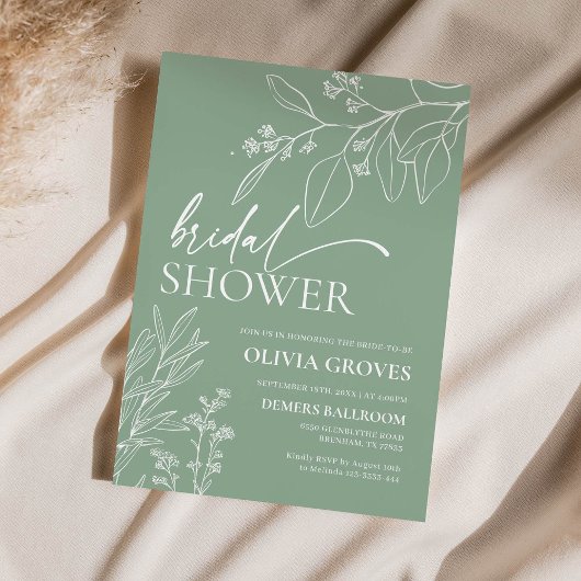 Floral Sage Green Bridal Shower Kaart