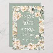Floral Sage Green Elegant Huwelijk Save The Date (Voorkant / Achterkant)