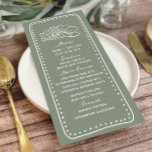 Floral Sage Green Hand getrokken Lijst bruiloft Menu<br><div class="desc">Bloemlijn tekening patroon over Sage Green achtergrond. Witte tekst en handgetekende lijst.</div>