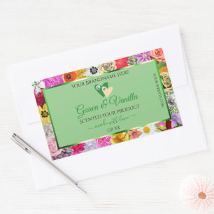 Floral Sage Green Multicolor Product Labels Heart