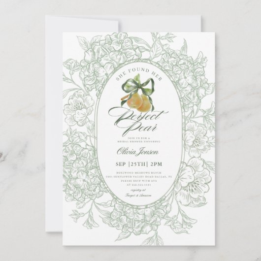 Floral Sage Green Perfect Pair Pear Vrijgezellenfe Kaart (Voorkant)