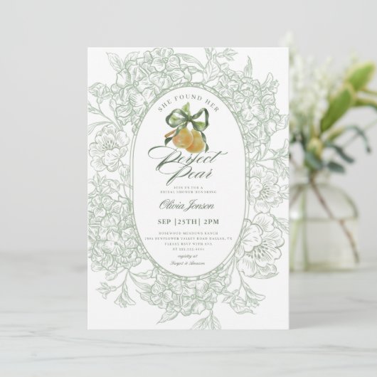 Floral Sage Green Perfect Pair Pear Vrijgezellenfe Kaart (Staand voorkant)