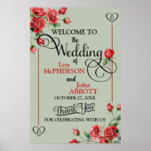 Floral Sage Green & Red Roses Wedding Poster (Voorkant)