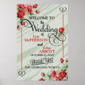  Floral Sage Green & Red Roses Wedding Poster (Voorkant)
