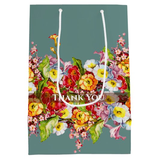 Floral Sage Green Spring Primroses Elegant Medium Cadeauzakje (Achterkant)