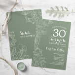 Floral Sage Green Surprise 30e verjaardag Kaart<br><div class="desc">Floral Sage Green Surprise 30th Birthday Party Invitation. Minimalistisch modern design met botanische accenten en lettertype typografie. Eenvoudige uitnodigingskaart perfect voor een stijlvolle vrouw verrassing op feestdag. Kan op elke leeftijd worden aangepast.</div>