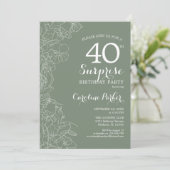 Floral Sage Green Surprise 40th Birthday Party Kaart (Staand voorkant)