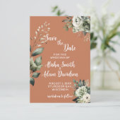 Floral Sage Green & Terracotta sparen de Datumkaar Save The Date (Staand voorkant)