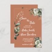 Floral Sage Green & Terracotta sparen de Datumkaar Save The Date (Voorkant / Achterkant)