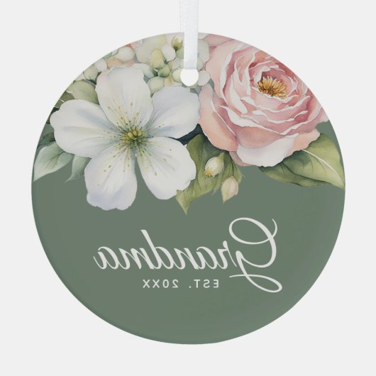 Floral Sage Green Vestiging Datum Nieuwe Oma Glas Ornament (Achterkant)