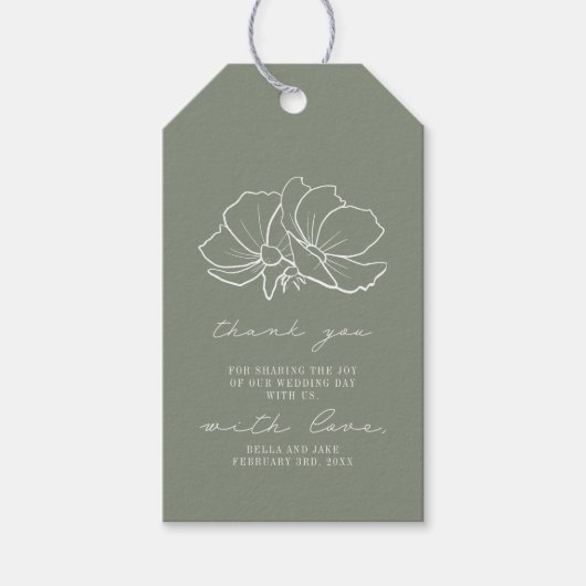 Floral Sage Green Wedding Bedankt Cadeaulabel (Voorkant)