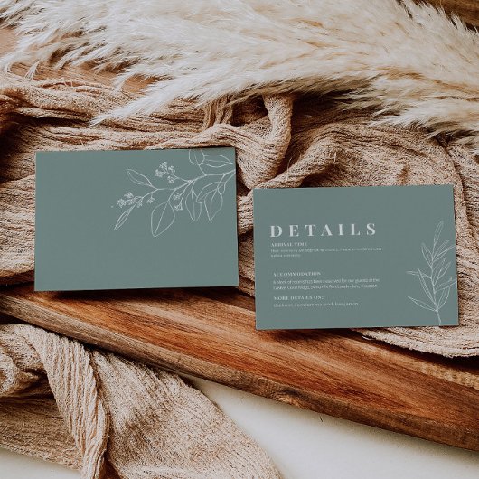 Floral Sage Green Wedding Details Enclosure Kaart